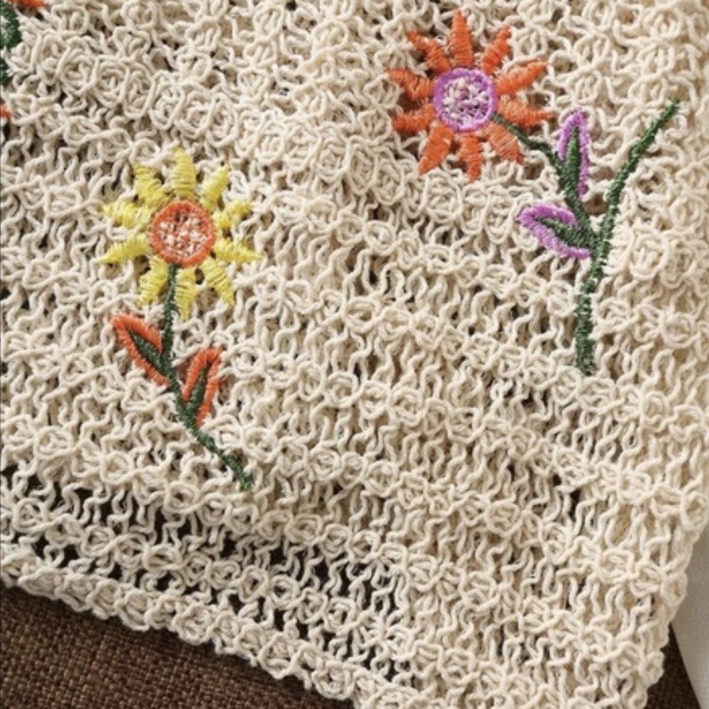 Cream Floral Embroidered Crop Top Sz S New - Picture 5 of 7